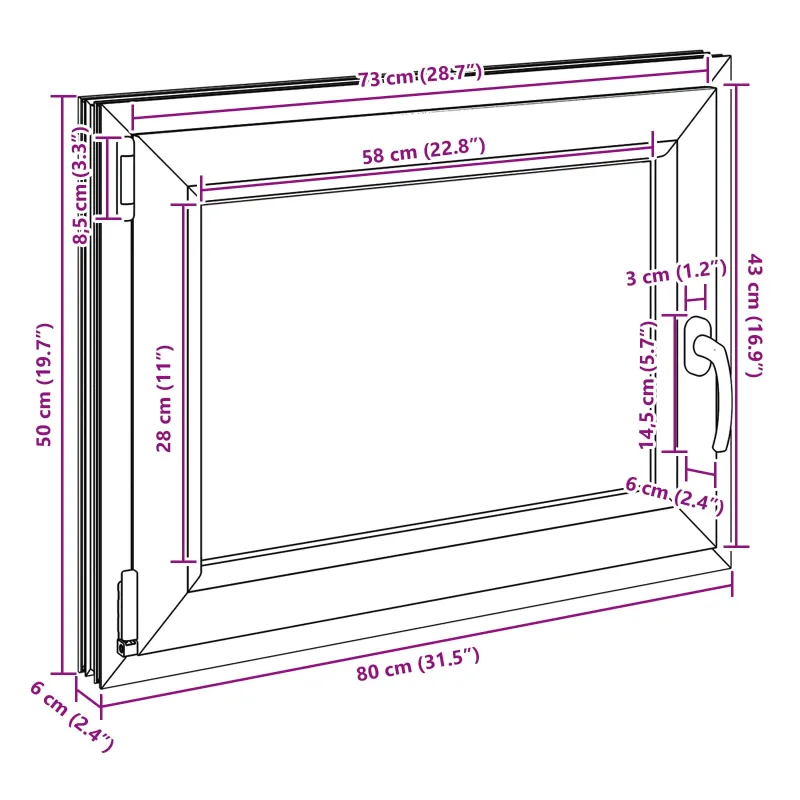 Požeminio lango RISOR 80 x 50 cm PVC ir stiklas Balta