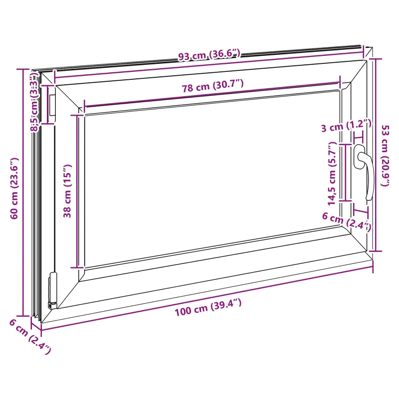 Požeminio lango RISOR 100 x 60 cm PVC ir stiklas Balta