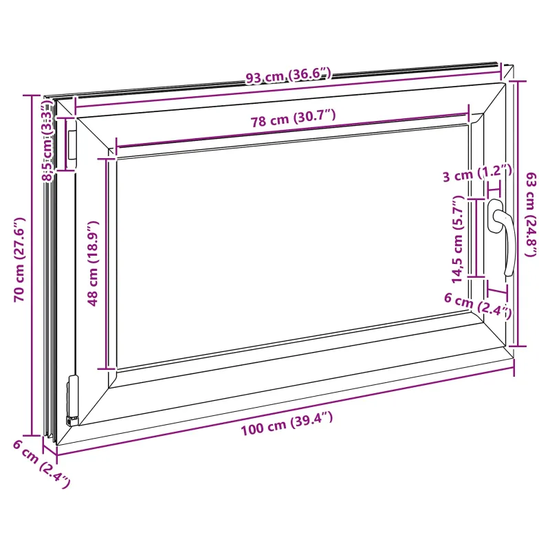 Požeminio lango RISOR 100 x 70 cm PVC ir stiklas Balta