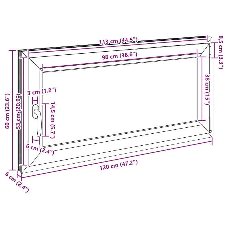 Požeminio lango RISOR 120 x 60 cm PVC ir stiklas Balta