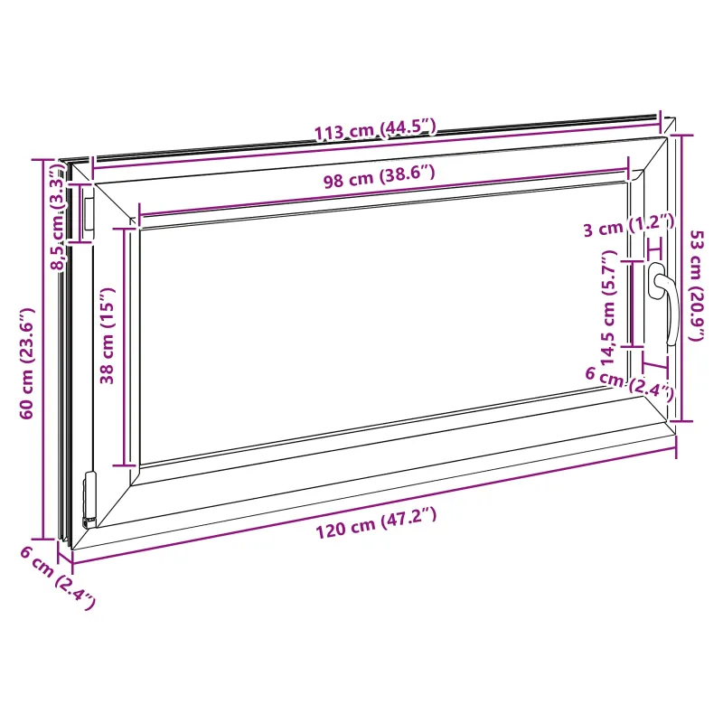 Požeminio lango RISOR 120 x 60 cm PVC ir stiklas Balta