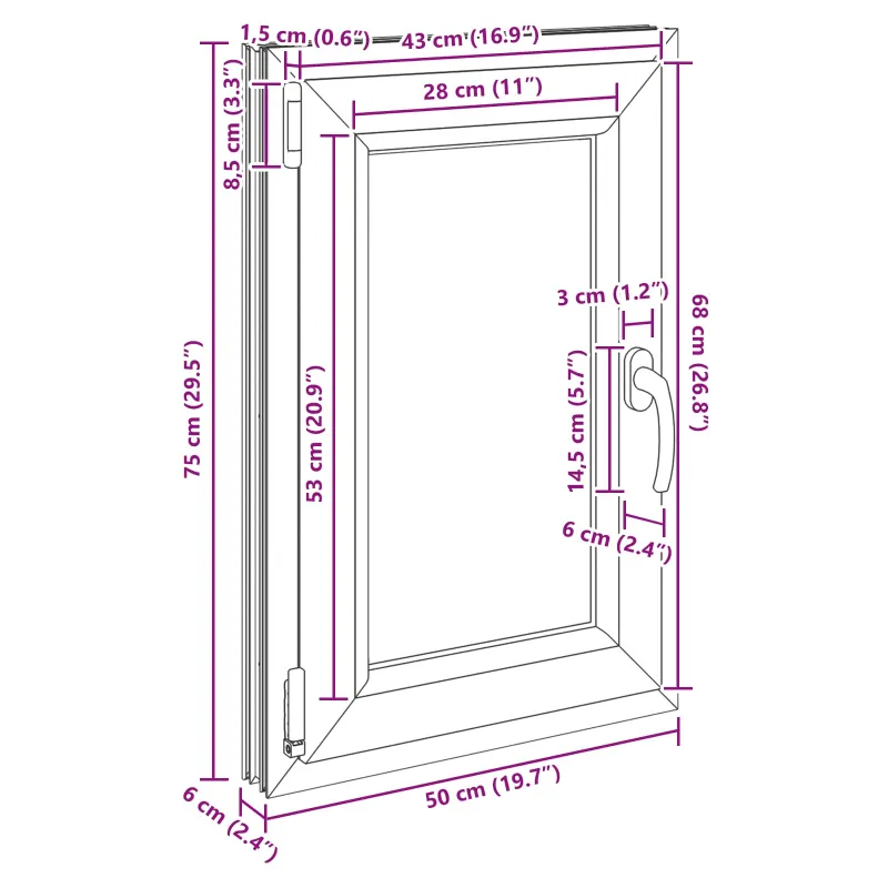 Požeminio lango RISOR 50 x 75 cm PVC ir stiklas Antracito