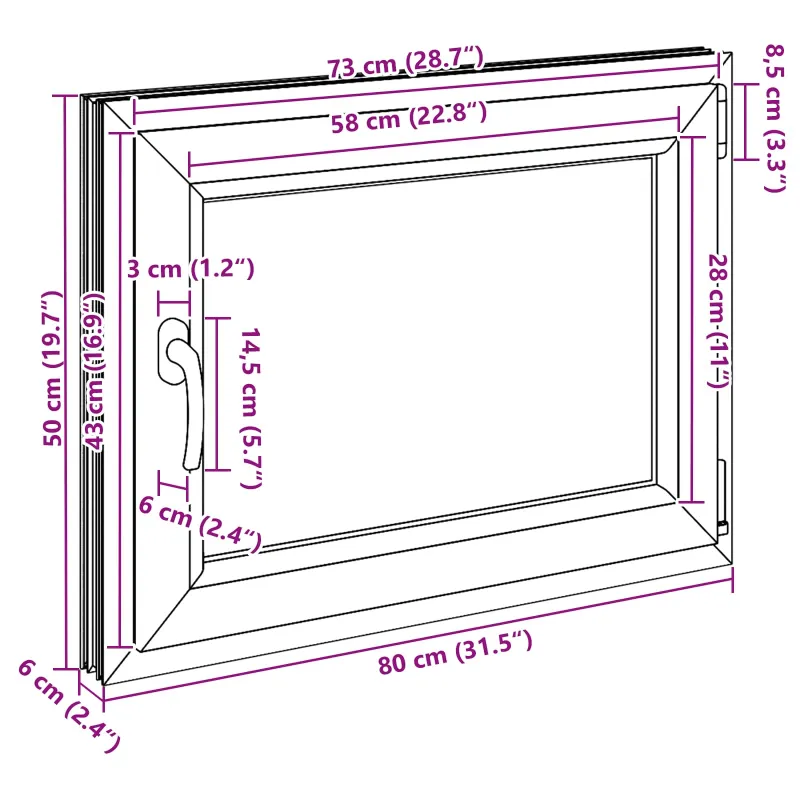 Požeminio lango RISOR 60 x 100 cm PVC ir stiklas Antracito