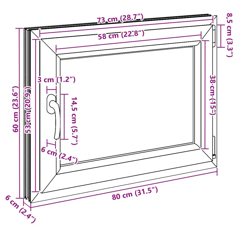 Požeminio lango RISOR 80 x 50 cm PVC ir stiklas Antracito