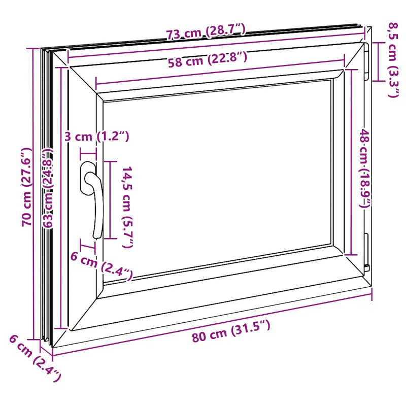 Požeminio lango RISOR 80 x 60 cm PVC ir stiklas Antracito