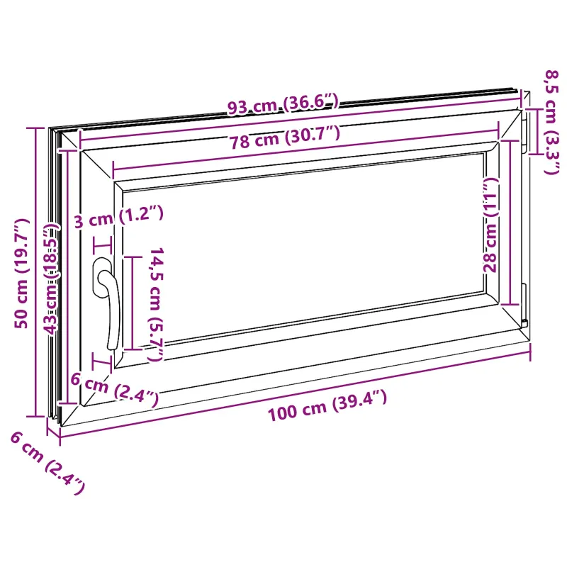 Požeminio lango RISOR 100 x 50 cm PVC ir stiklas Antracito