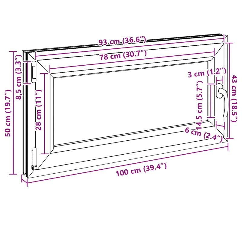 Požeminio lango RISOR 100 x 50 cm PVC ir stiklas Antracito