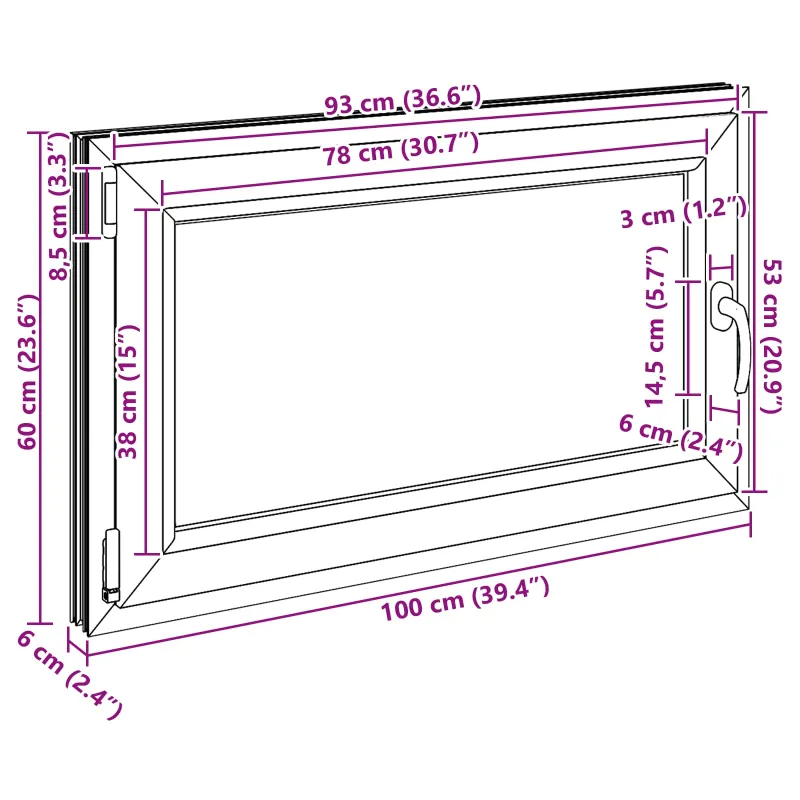 Požeminio lango RISOR 100 x 60 cm PVC ir stiklas Antracito
