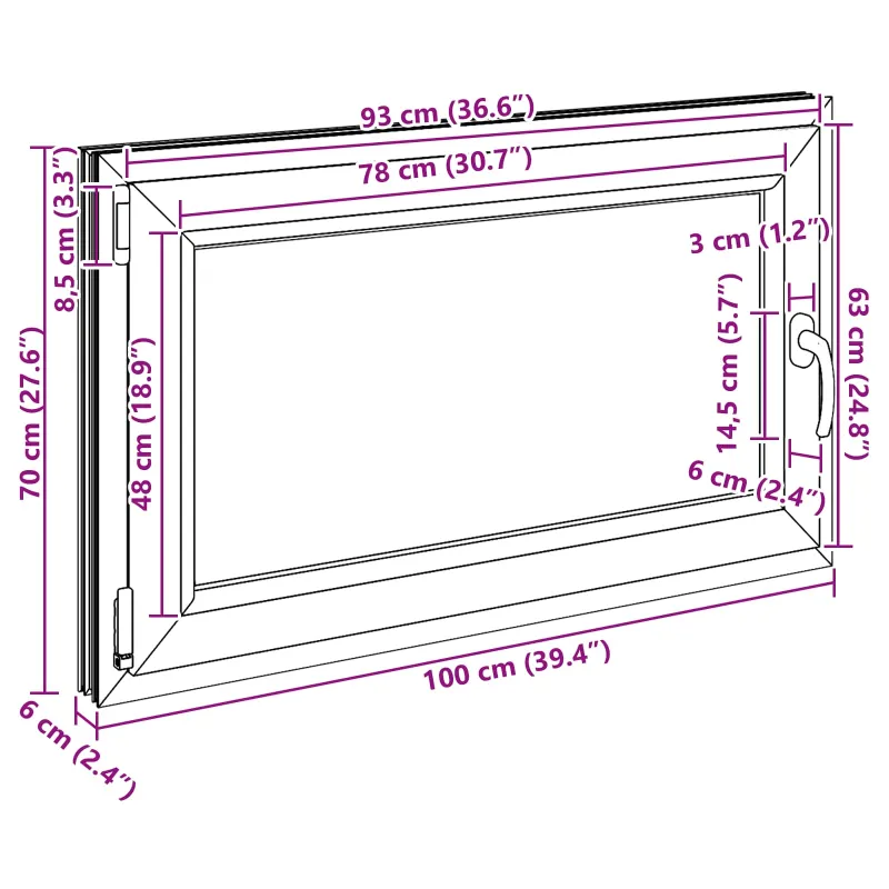 Požeminio lango RISOR 100 x 70 cm PVC ir stiklas Antracito