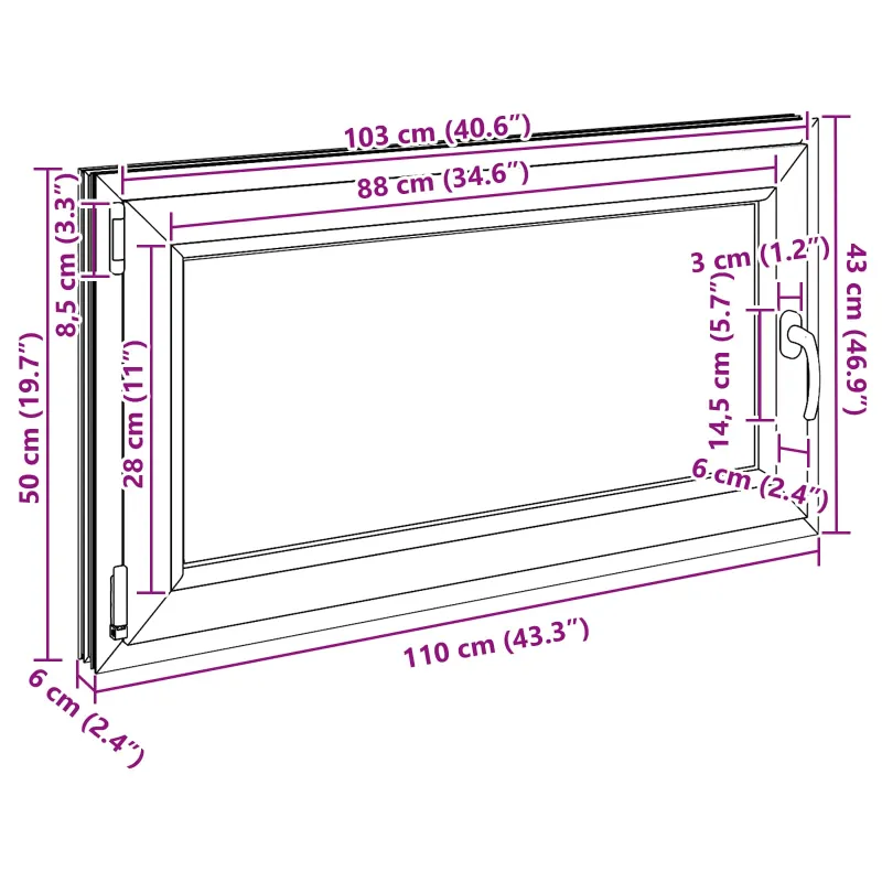 Požeminio lango RISOR 110 x 50 cm PVC ir stiklas Antracito