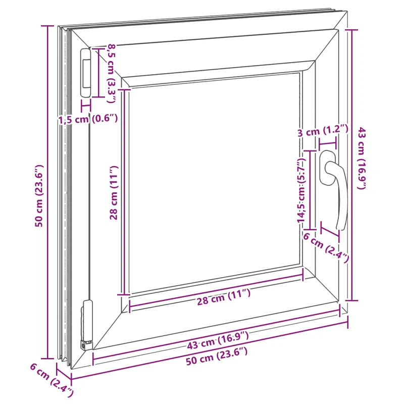 Požeminio lango RISOR 50 x 50 cm PVC ir stiklas Antracito
