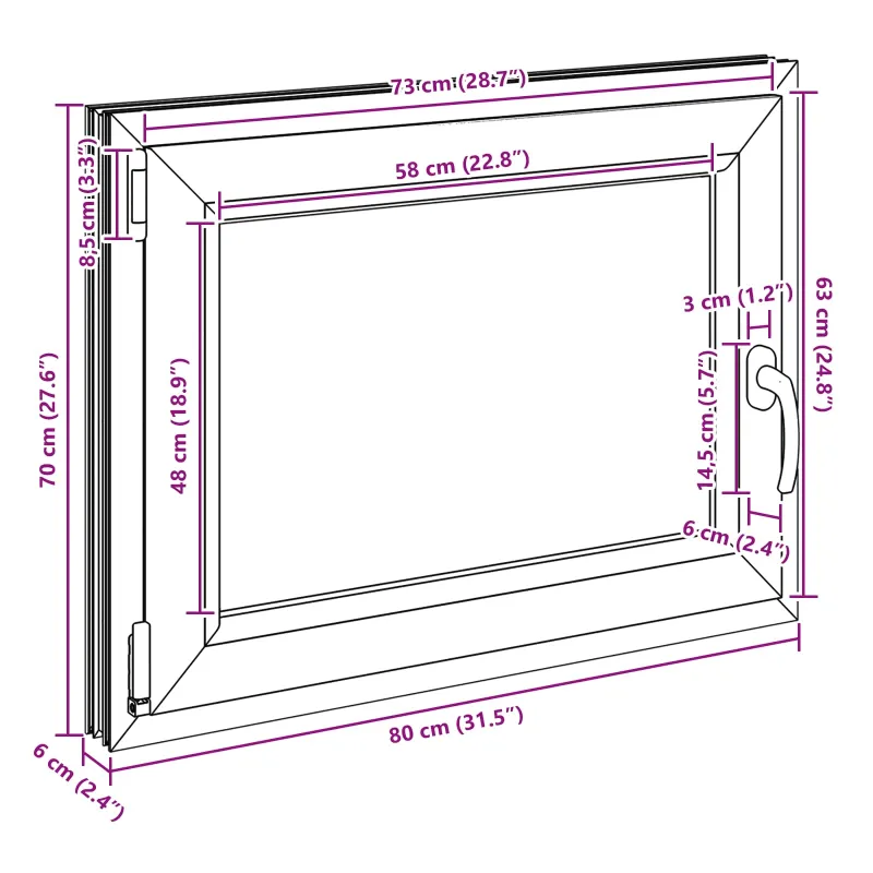Požeminio lango RISOR 80 x 70 cm PVC ir stiklas Antracito