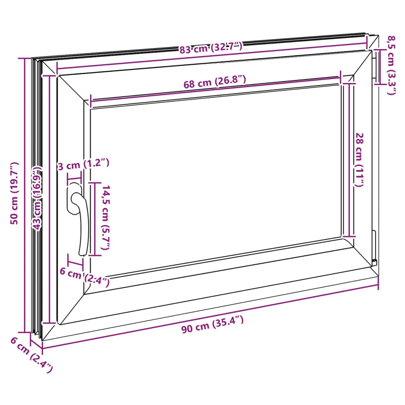 Požeminio lango RISOR 80 x 70 cm PVC ir stiklas Antracito