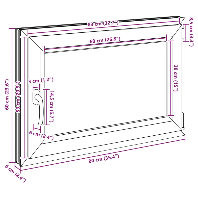 Požeminio lango RISOR 90 x 50 cm PVC ir stiklas Antracito