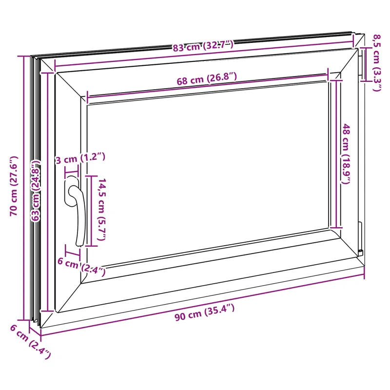Požeminio lango RISOR 90 x 60 cm PVC ir stiklas Antracito