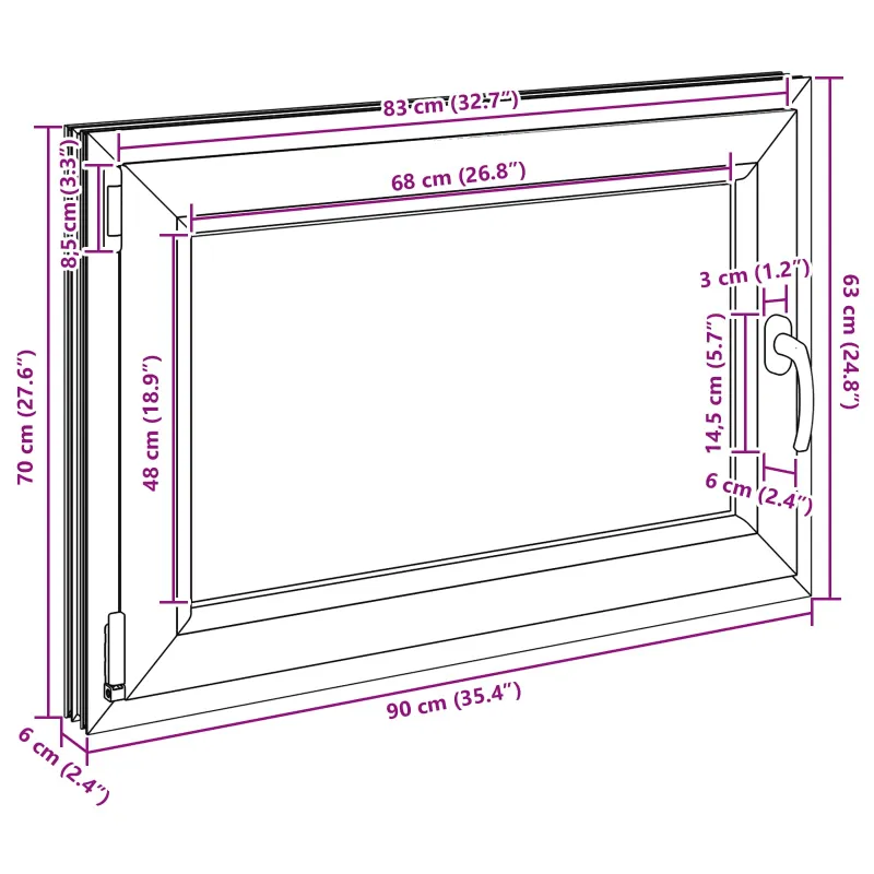 Požeminio lango RISOR 90 x 70 cm PVC ir stiklas Antracito