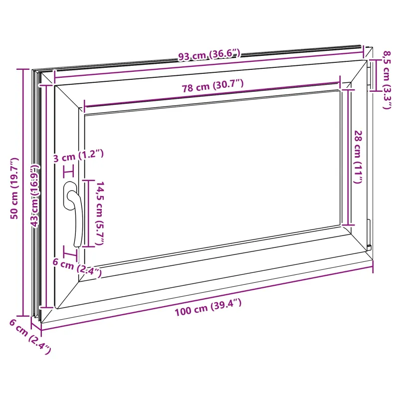 Požeminio lango RISOR 100 x 50 cm PVC ir stiklas Antracito