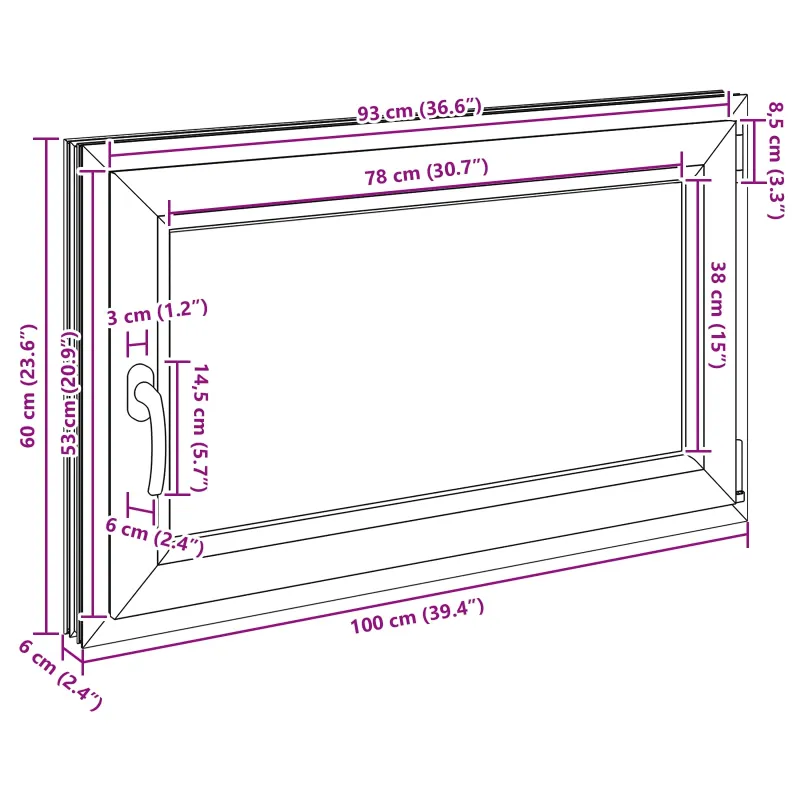 Požeminio lango RISOR 100 x 60 cm PVC ir stiklas Antracito