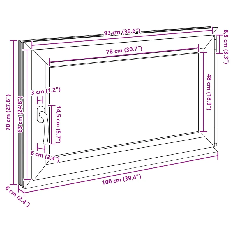 Požeminio lango RISOR 100 x 70 cm PVC ir stiklas Antracito