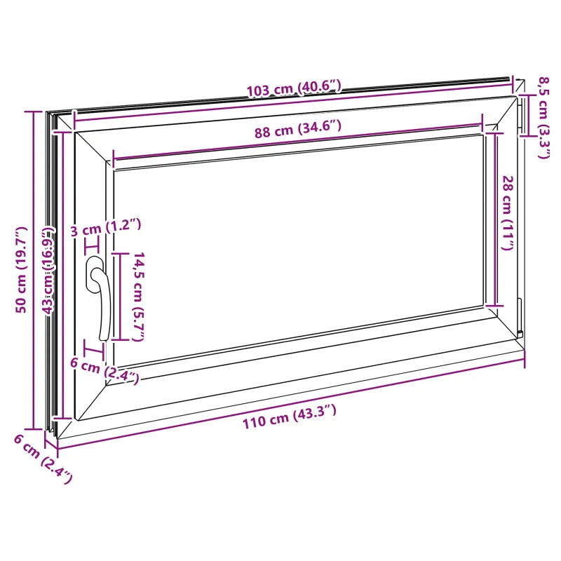 Požeminio lango RISOR 110 x 50 cm PVC ir stiklas Antracito