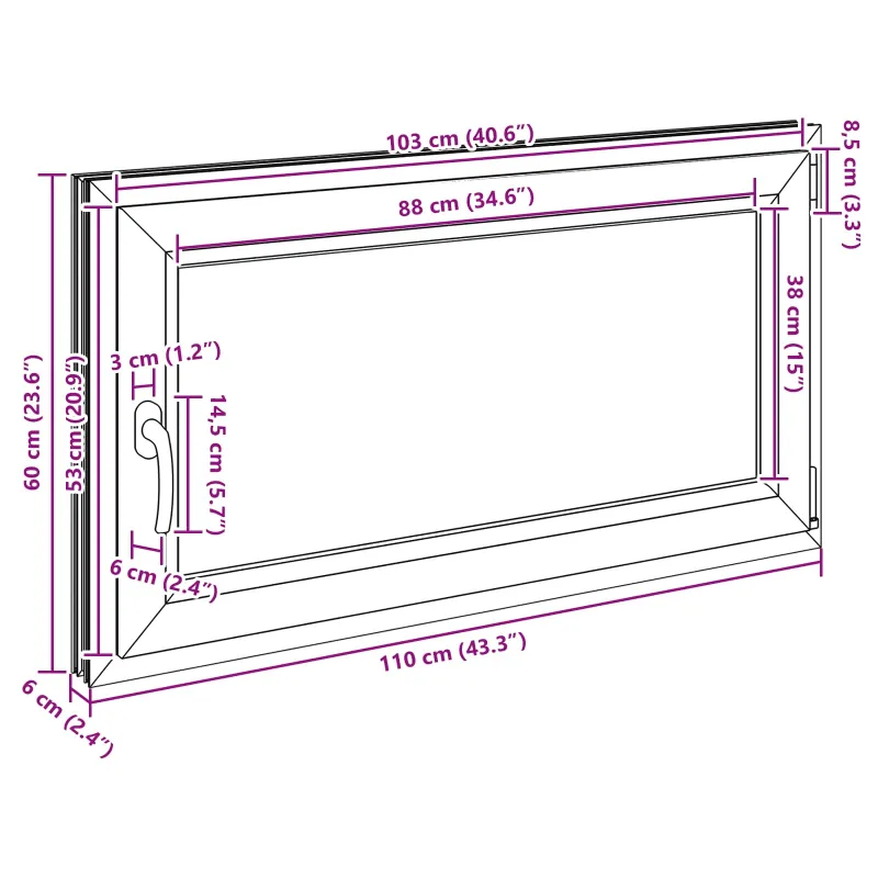 Požeminio lango RISOR 110 x 60 cm PVC ir stiklas Antracito