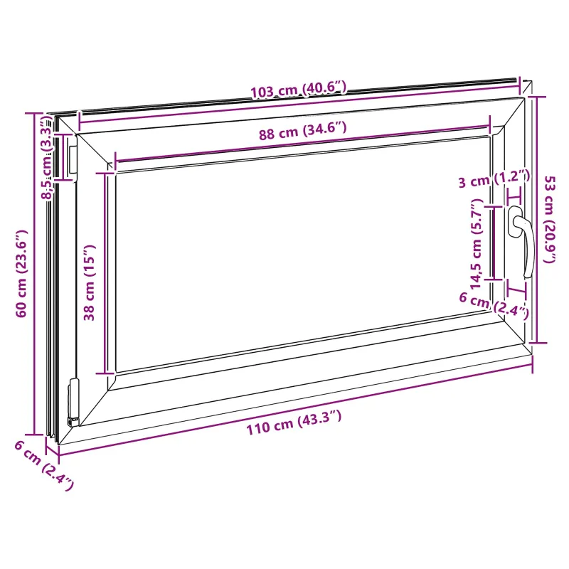Požeminio lango RISOR 110 x 60 cm PVC ir stiklas Antracito