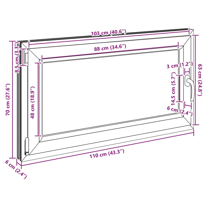 Požeminio lango RISOR 110 x 70 cm PVC ir stiklas Antracito