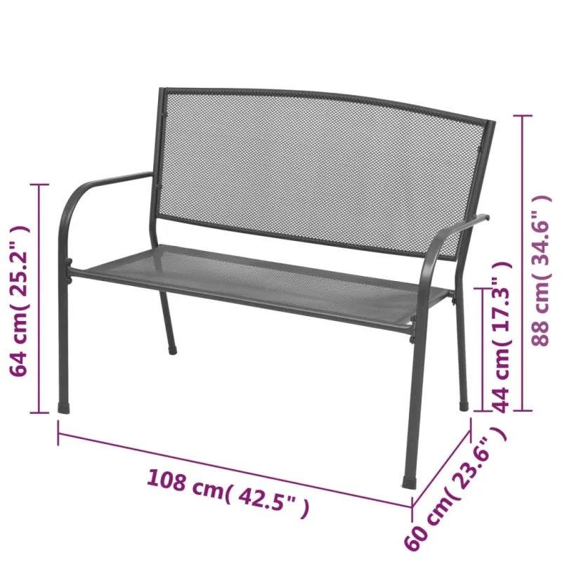 Sodo suoliukas, 108 cm, plienas ir tinklelis, antracito spalvos