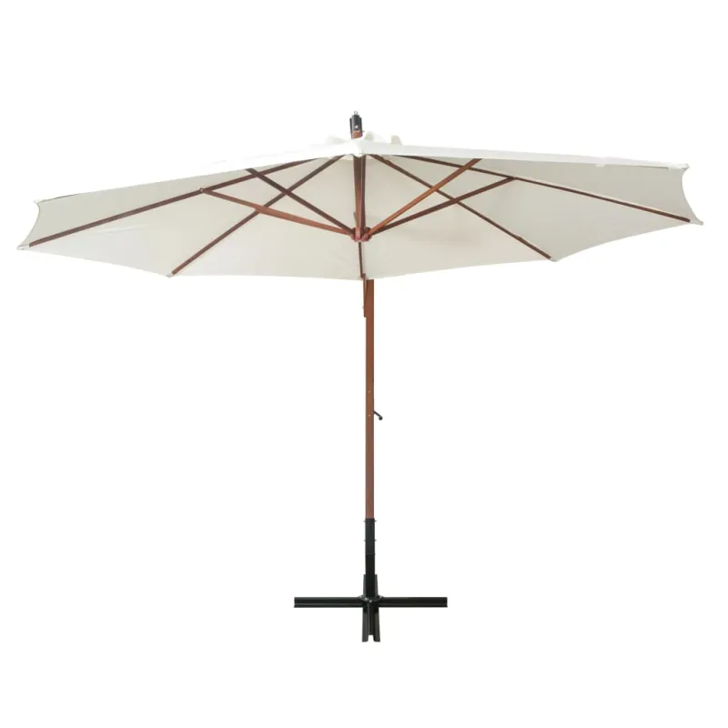 Pakabinamas skėtis nuo saulės, baltas, 350cm, medinis kotas