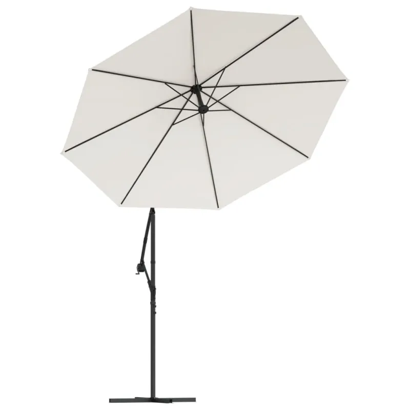 Pakabinamas skėtis su LED, smėlio, 300cm, metalinis kotas