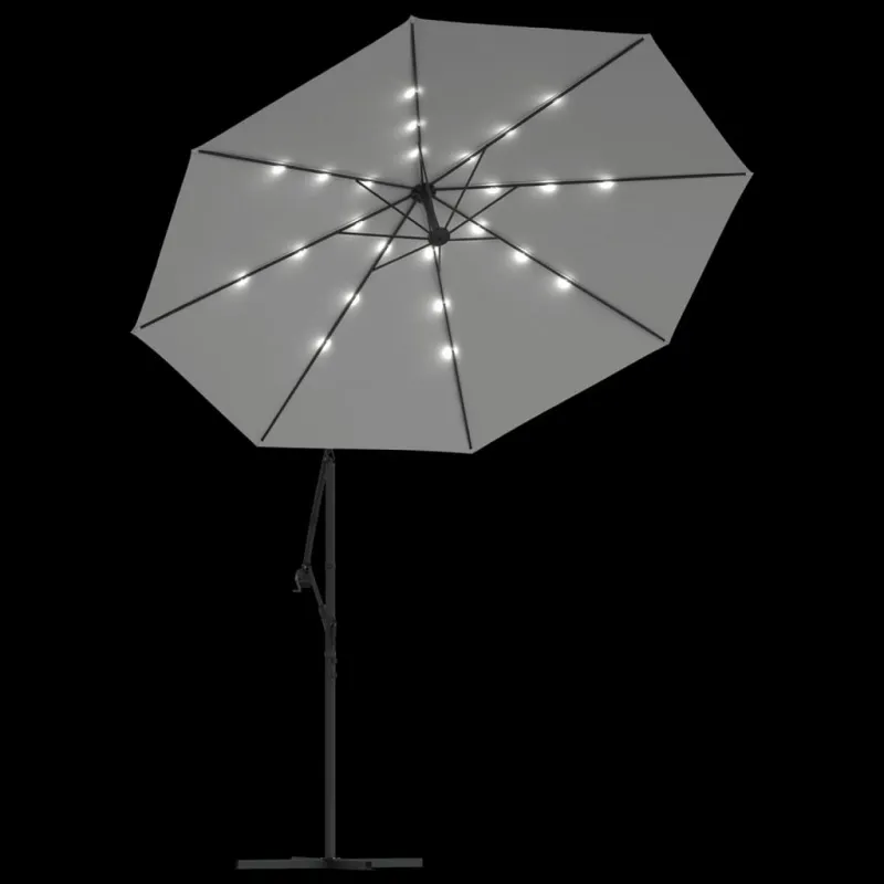 Pakabinamas skėtis su LED, smėlio, 300cm, metalinis kotas