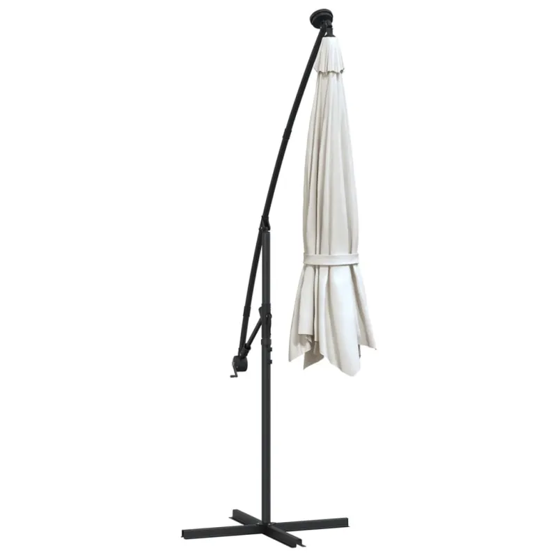 Pakabinamas skėtis su LED, smėlio, 300cm, metalinis kotas