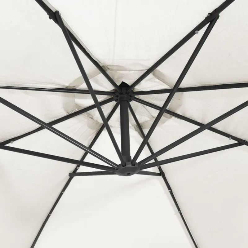 Pakabinamas skėtis su LED, smėlio, 300cm, metalinis kotas