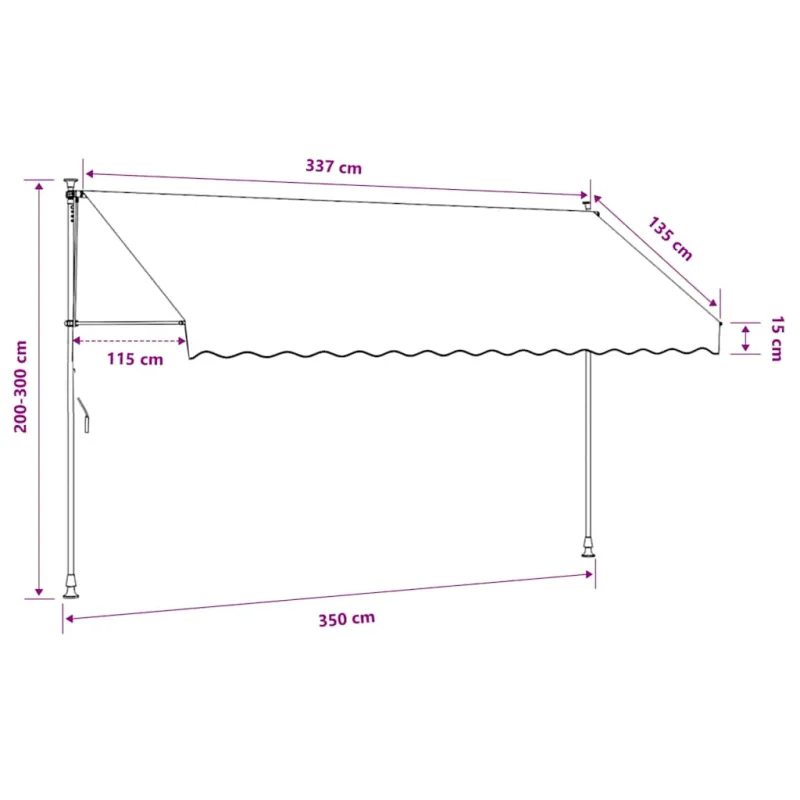 Rankiniu būdu ištraukiama markizė, oranžiniai/balti dryžiai, 350cm