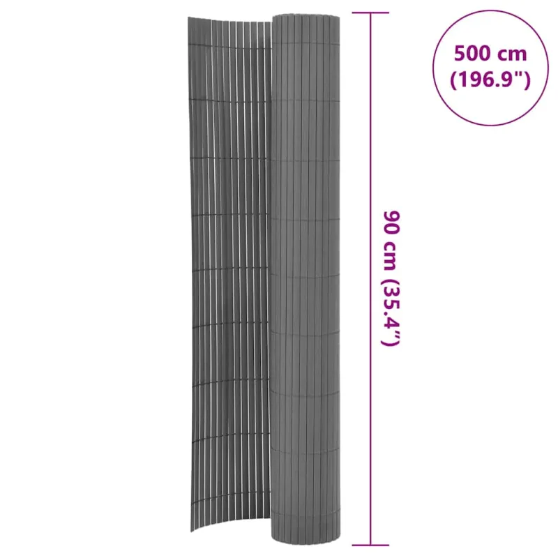 Dvipusė sodo tvora, pilka, 90x500cm, PVC