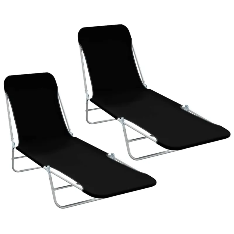 Sulankstomi saulės gultai, 2vnt., plienas ir audinys, juodi
