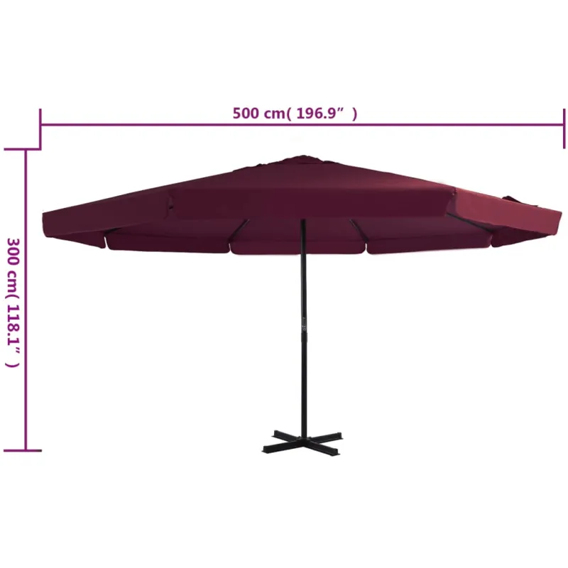 Lauko skėtis nuo saulės su aliuminio stulpu, raudonas, 500cm
