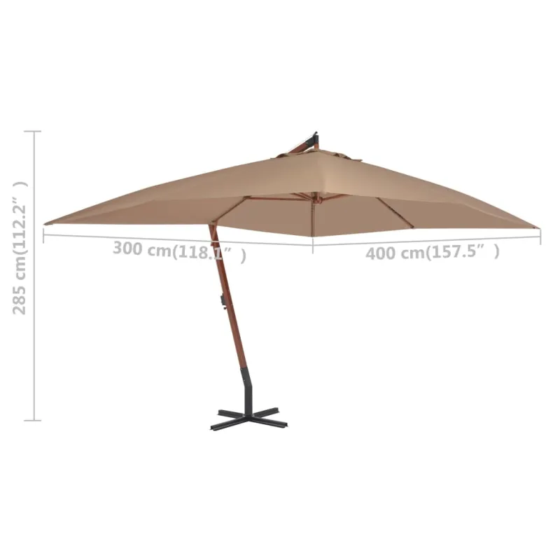 Gembinis sodo skėtis su mediniu stulpu, taupe, 400x300cm