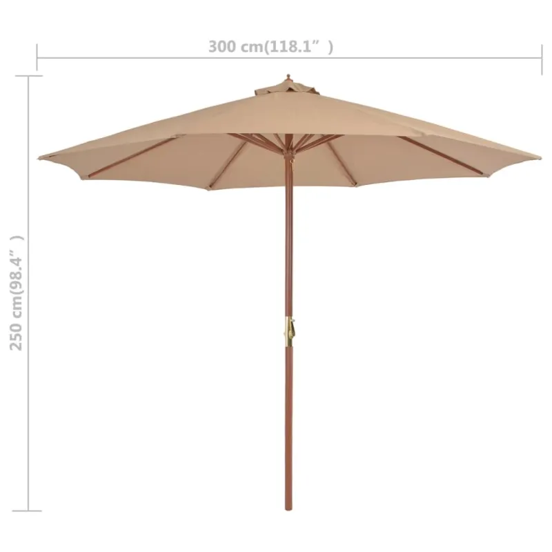 Lauko skėtis nuo saulės su mediniu stulpu, taupe spalvos, 300cm