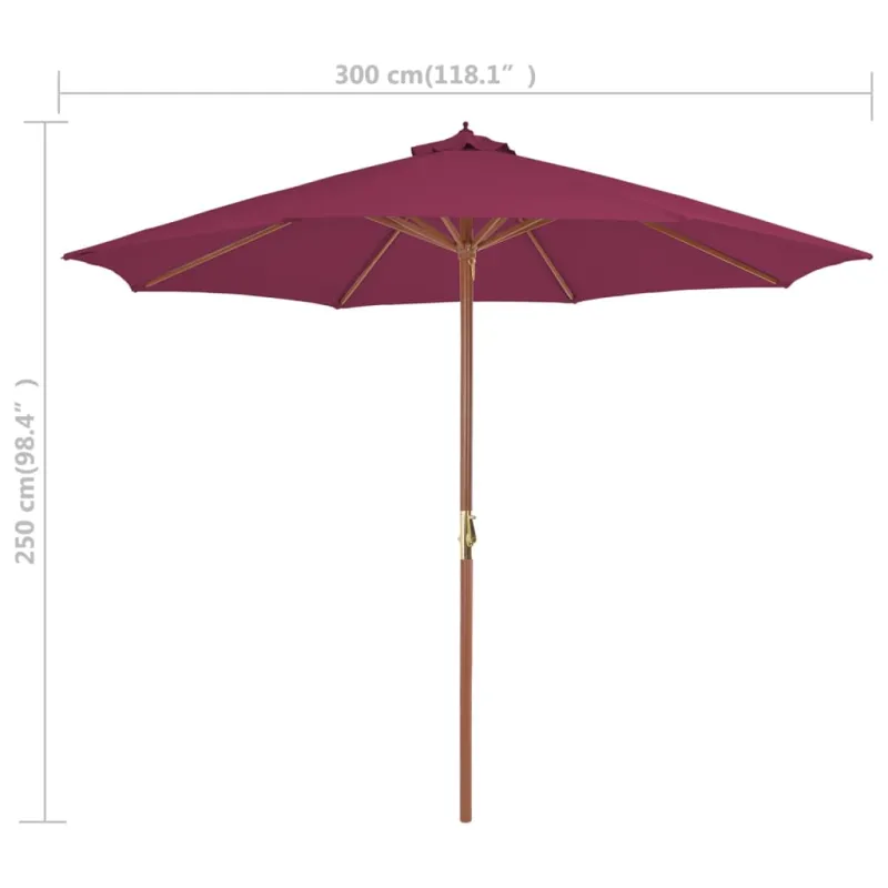 Lauko skėtis nuo saulės su mediniu stulpu, raudonas, 300cm