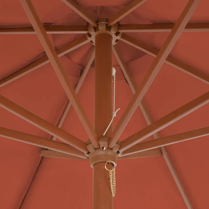 Lauko skėtis nuo saulės su mediniu stulpu, terakota, 300cm