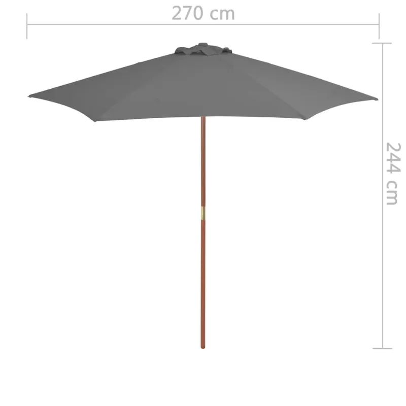 Lauko skėtis nuo saulės su mediniu stulpu, antracito, 270cm