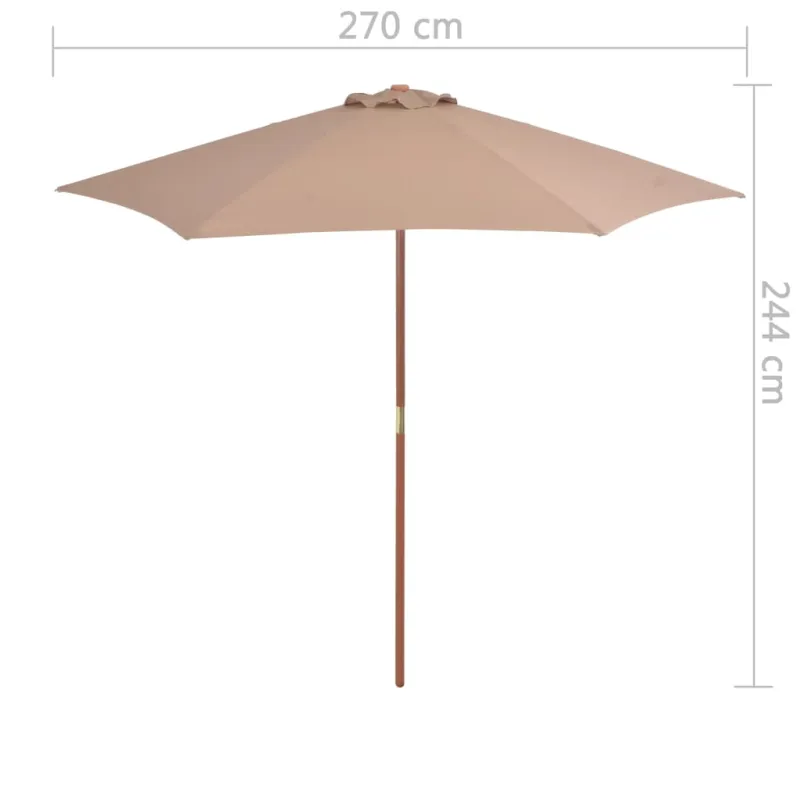 Lauko skėtis nuo saulės su mediniu stulpu, taupe, 270cm