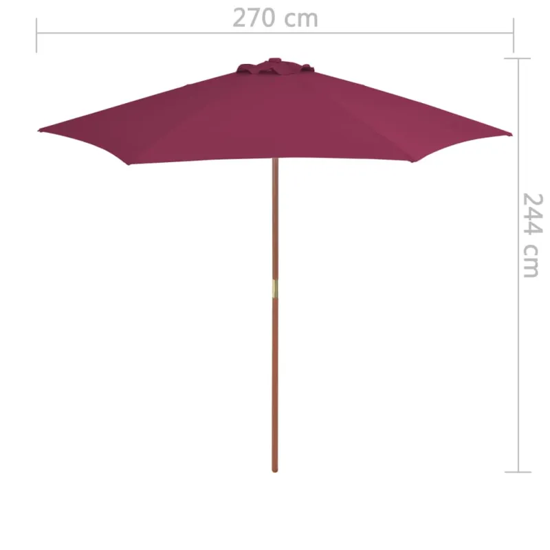 Lauko skėtis nuo saulės su mediniu stulpu, raudonas, 270cm