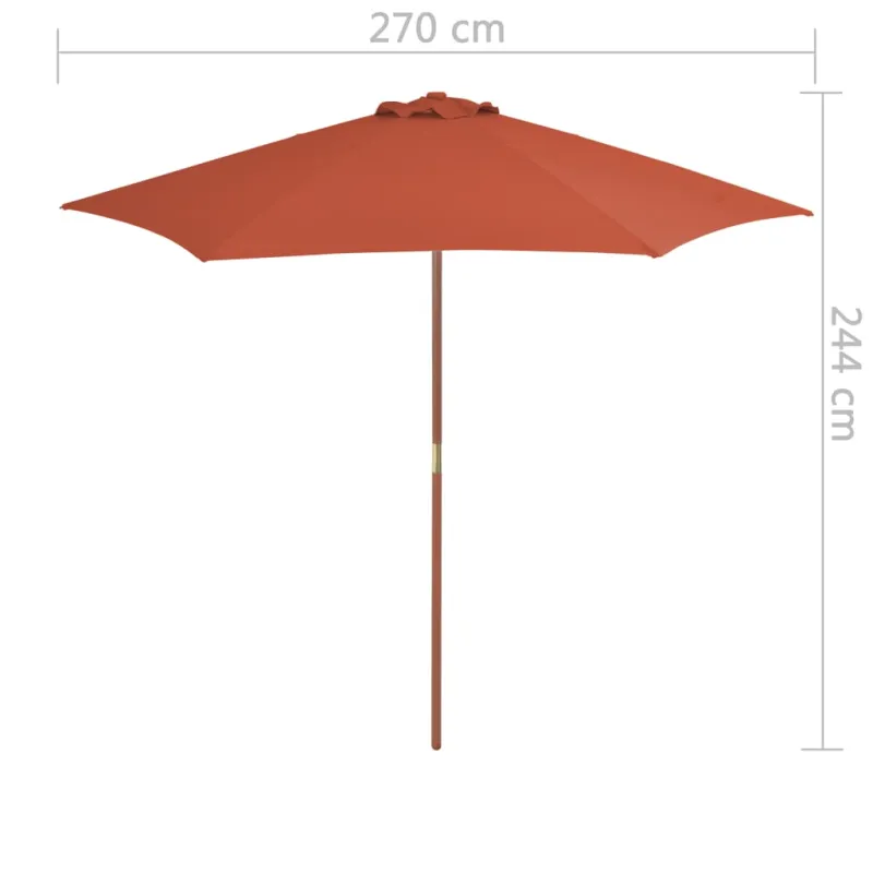 Lauko skėtis nuo saulės su mediniu stulpu, terakota, 270cm