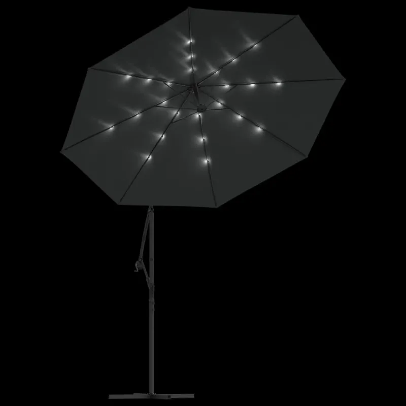Gembinis skėtis su LED ir plieniniu stulpu, antracito, 300cm