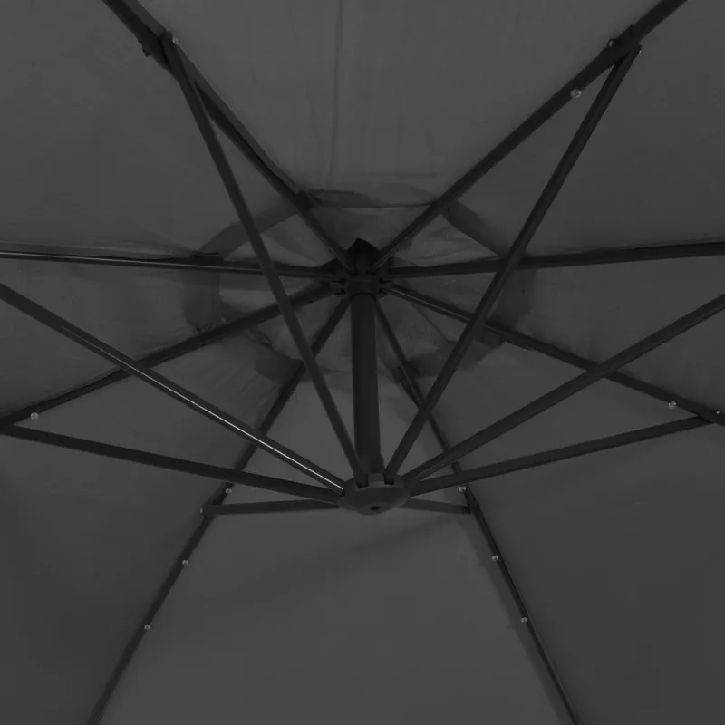 Gembinis skėtis su LED ir plieniniu stulpu, antracito, 300cm