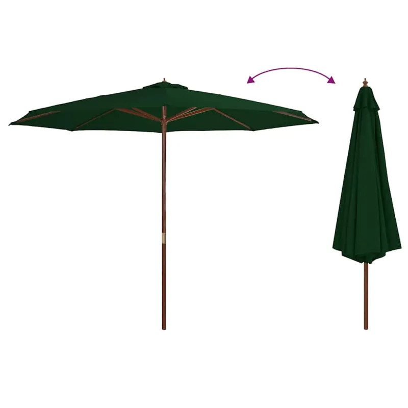 Lauko skėtis su mediniu stulpu, žalios spalvos, 350cm