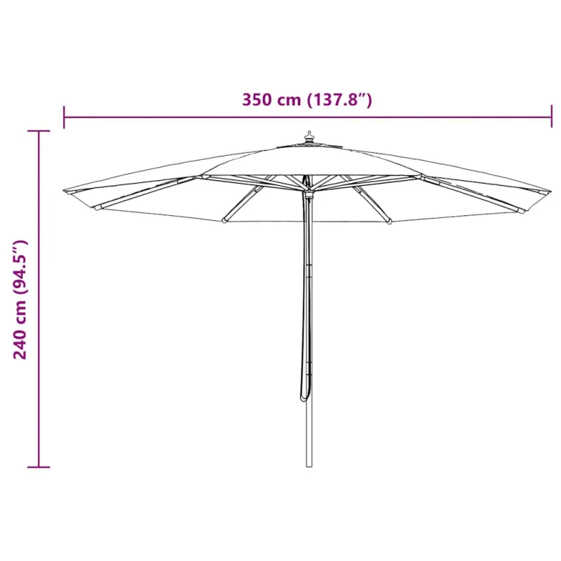 Lauko skėtis su mediniu stulpu, antracito spalvos, 350cm
