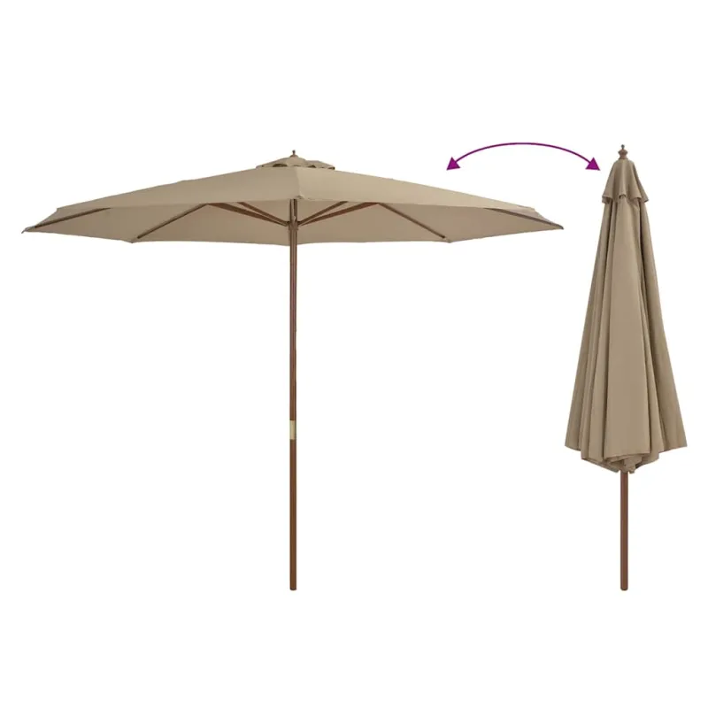 Lauko skėtis nuo saulės su mediniu stulpu, taupe spalvos, 350cm
